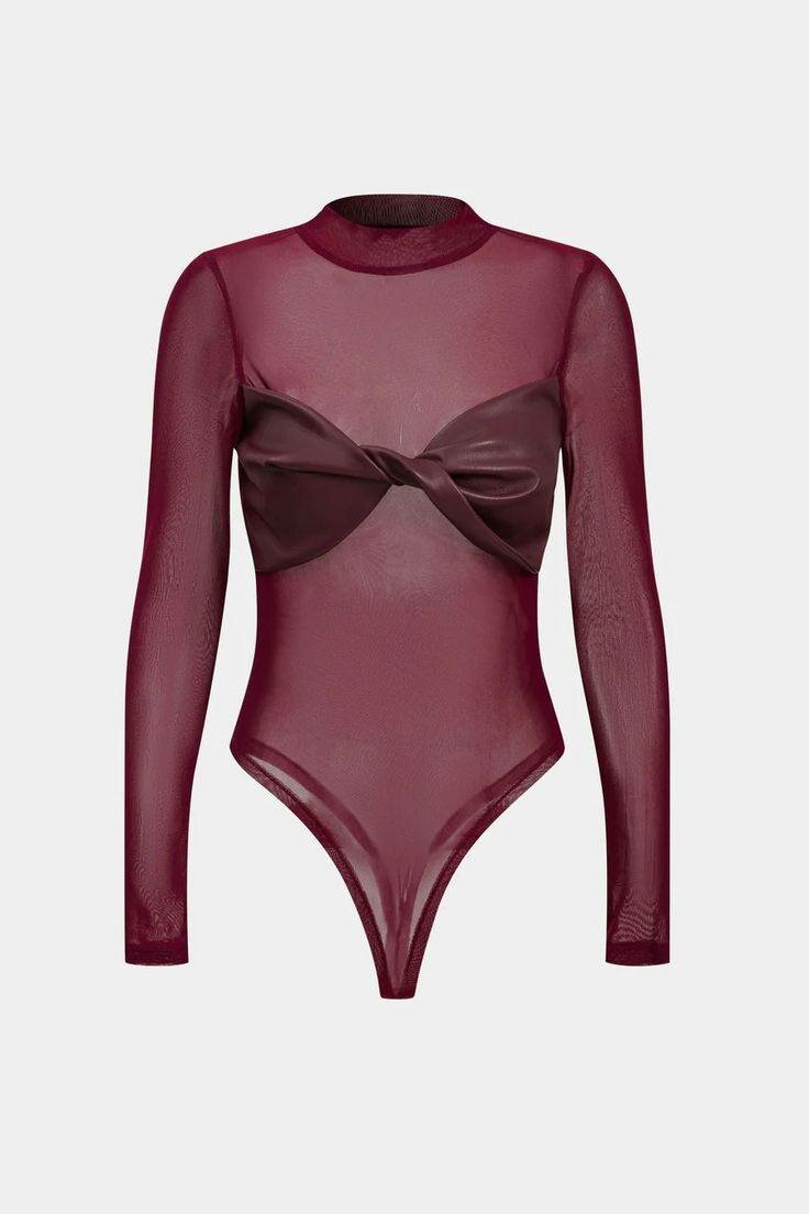 Body en maille transparente rouge