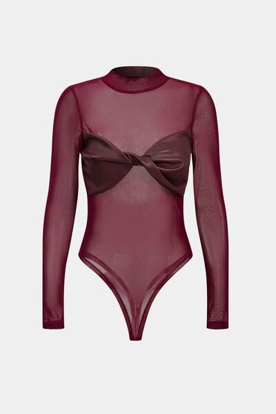 Body en maille transparente rouge