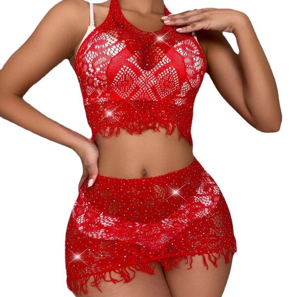 Ensemble lingerie rouge dentelle
