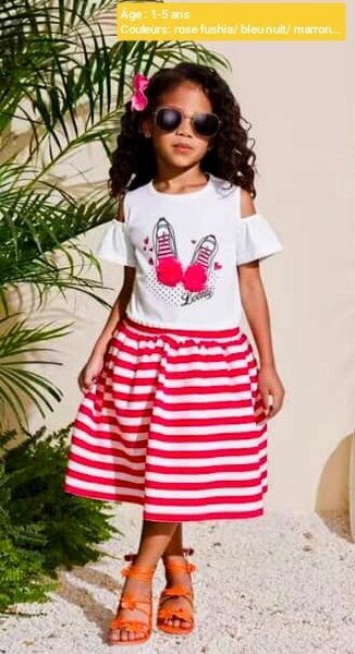EnsemblFille Rayée Été 1-5 ans