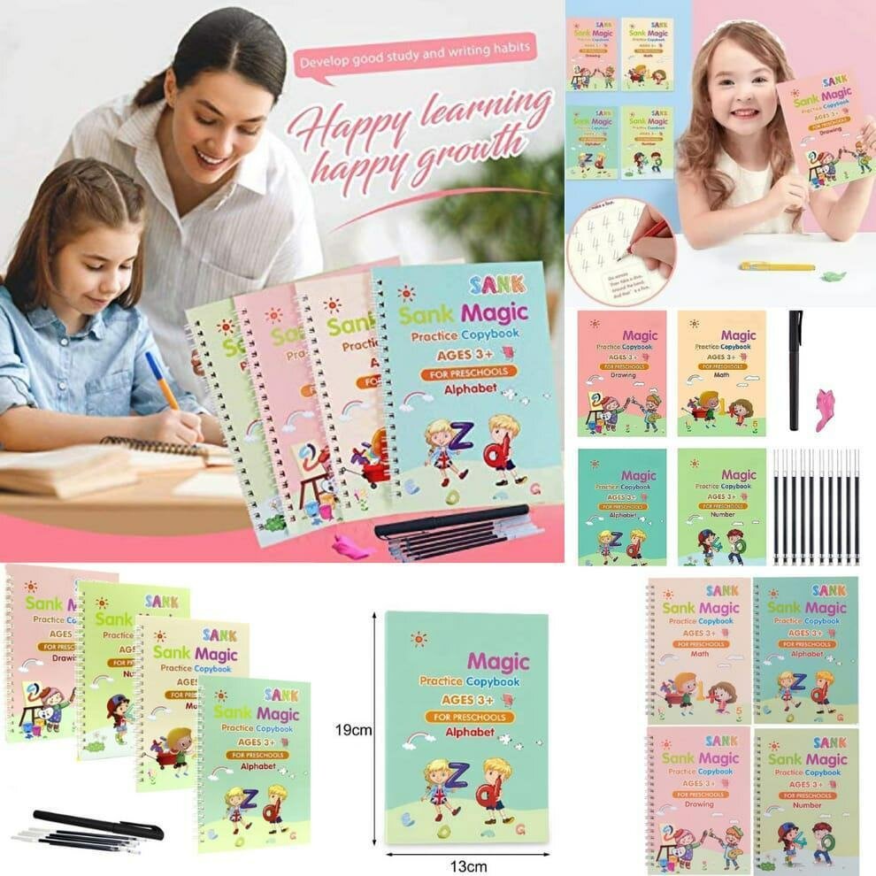 Kids 4 pcs magic books with one pen and 10 refill