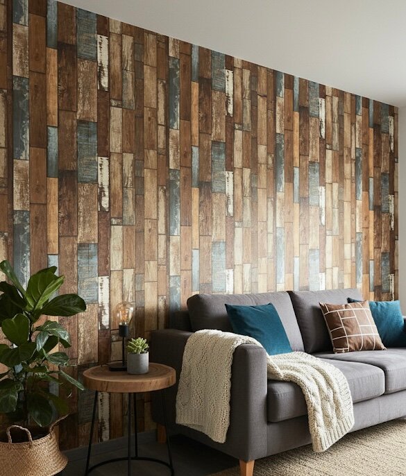 Papier peint effet bois rustique