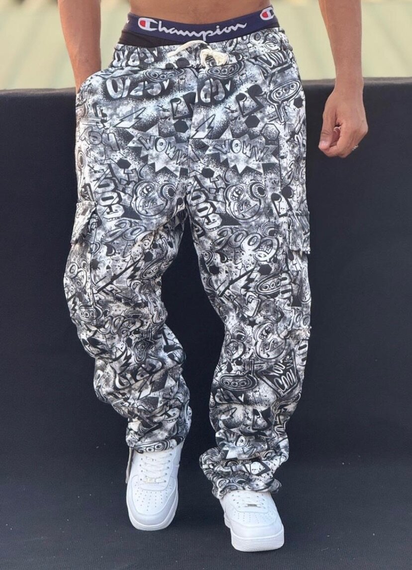 Pantalon imprimé graffiti tendance