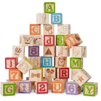 Wooden ABC & 123 Blocks | Stacking Blocks Baby Alphabet Letters, Counting, Building Block Set for Toddlers |Box Storage Case, Wooden (48 Pieces)