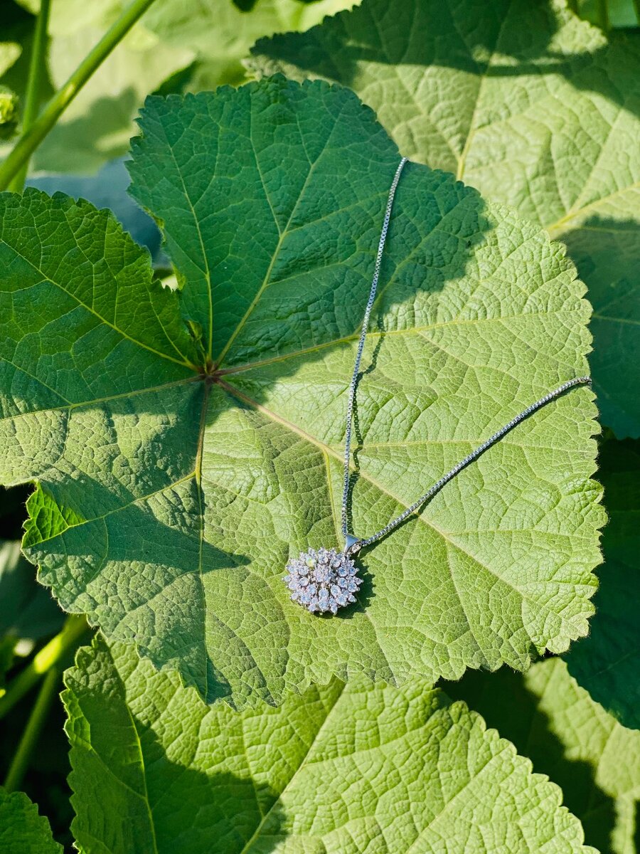 Diamond Flower Pendant with Silver Chain