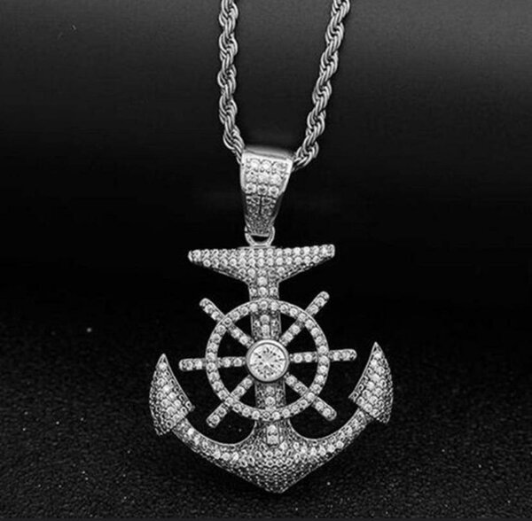 Collier Ancre Pendentif Strass