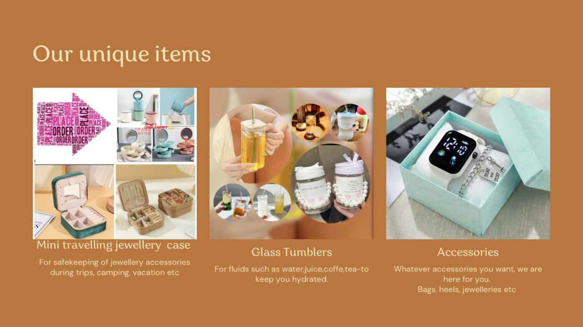 Jewellery cases, Glass tumblers etc