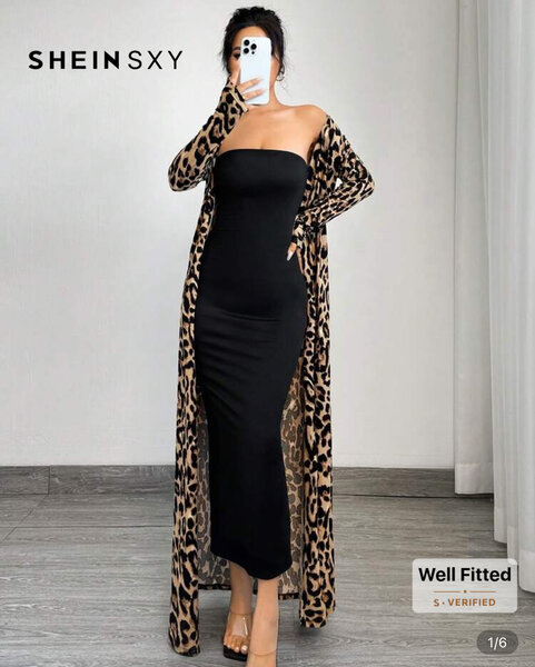 Maxi robe noir avec cardigan léopard