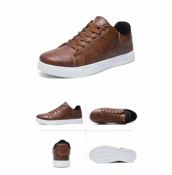 Sneakers en cuir marron homme