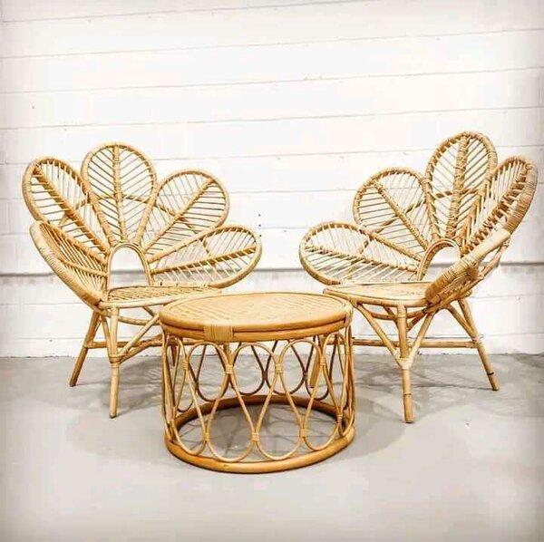 Ensemble fauteuils et table rotin