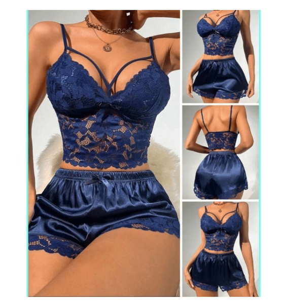Ensemble lingerie dentelle bleue