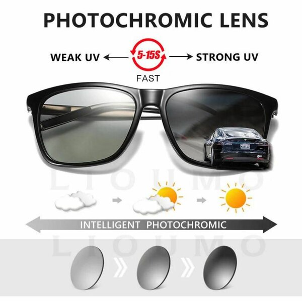 LIOUMO Rivet Square Photochromic Sunglasses