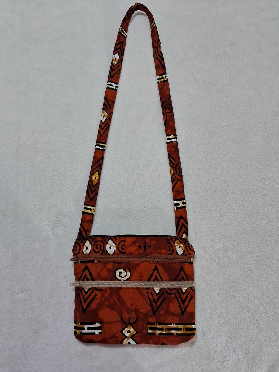Triple zip chitenge sling bag