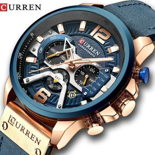 Curren 8329 - Montre A Quartz Pour Homme - Bleu / Or
