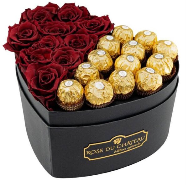 Coffret Cœur Roses et Chocolats