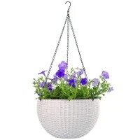 Beautiful Plastic Hanging Planter Flower Pot With Hanging Chain - White