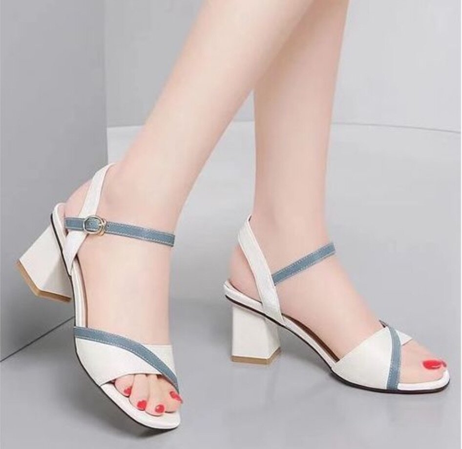 Ladies Color Block High Heel Sandals - White