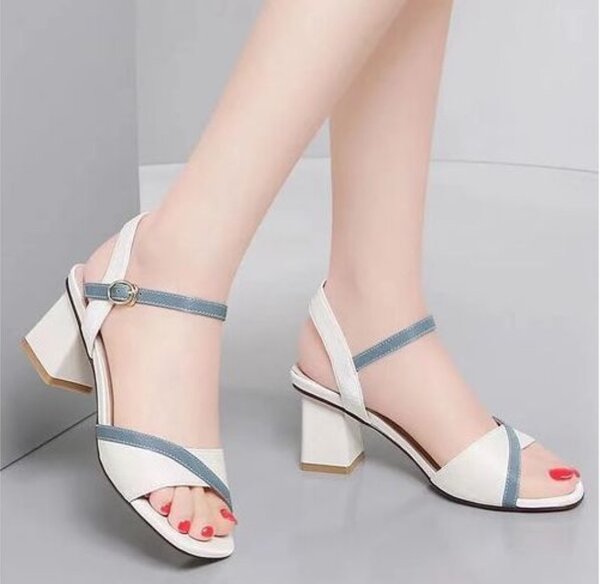 Ladies Color Block High Heel Sandals - White