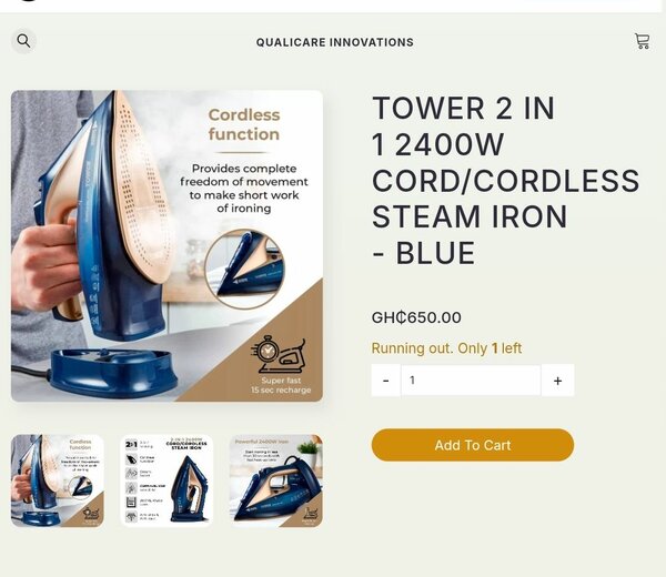Tower 2 In 1 2400w Cord/Cordless Steam Iron - Blue