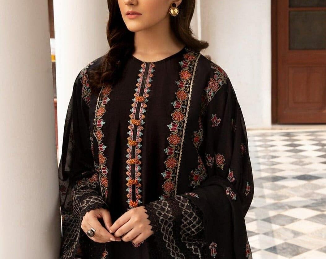 3 pcs women's unstitched Embroidered suit