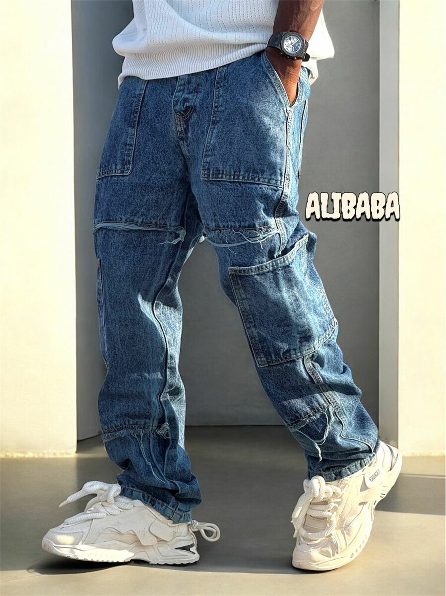 Jeans cargo streetwear homme