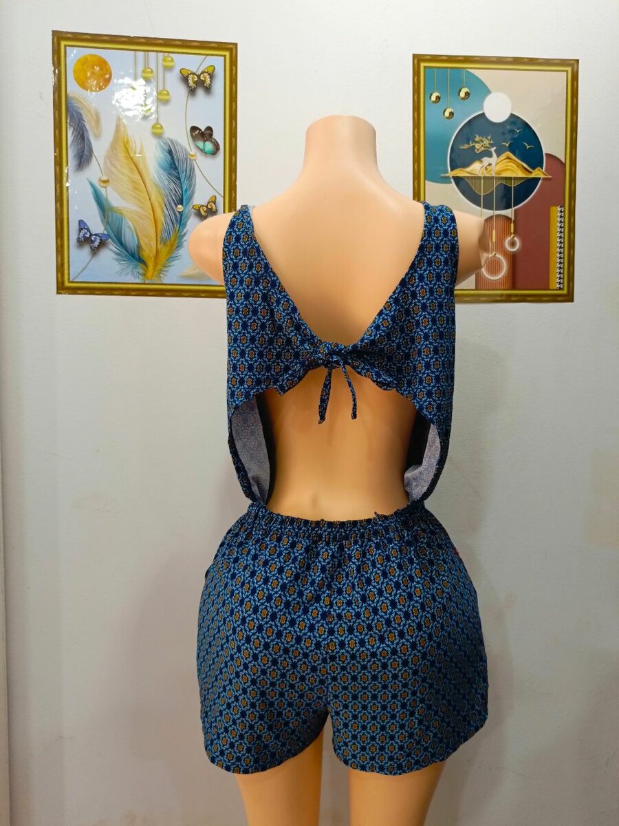 Combishort dos nu bleu femme