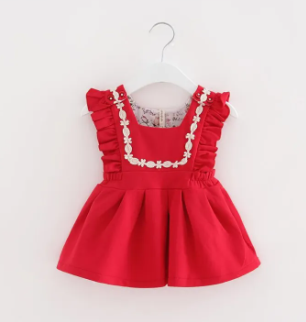 Baby Girl Princess Dress Red ( Fabric Lawn) ( Size 03 Month To 2 Yrs)