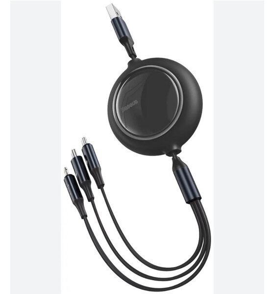 Câble Baseus 3en1 Rétractable, USB 100/66W Charge Rapide (CA