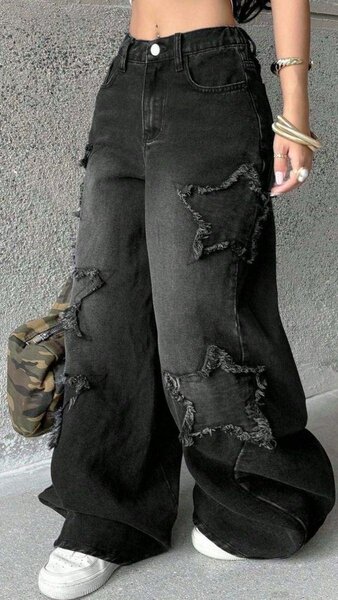 Jean noir évasé étoiles
