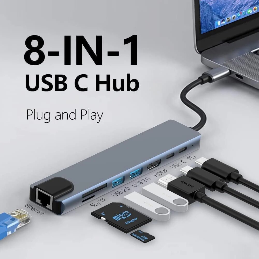 Hub USB-C 8-en-1 Multifonction