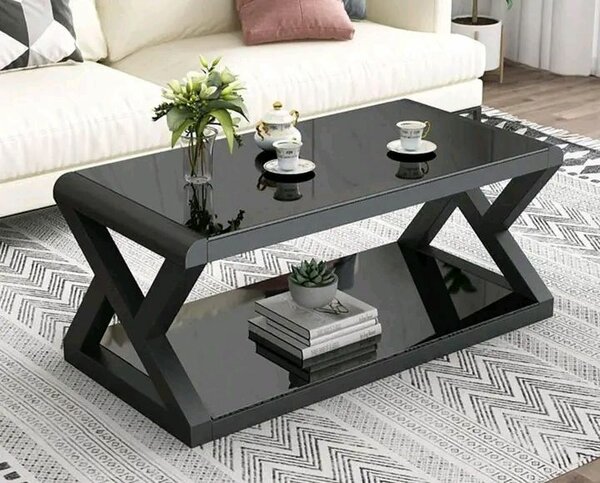Table basse moderne en verre noir