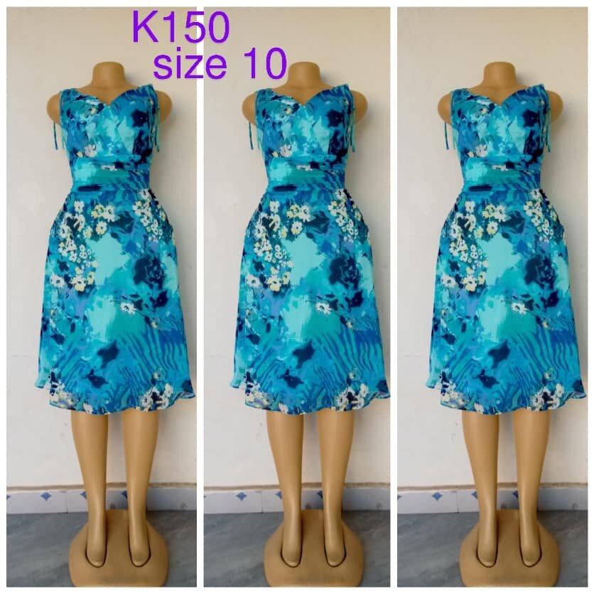 Dress bright blue with floral print size 10