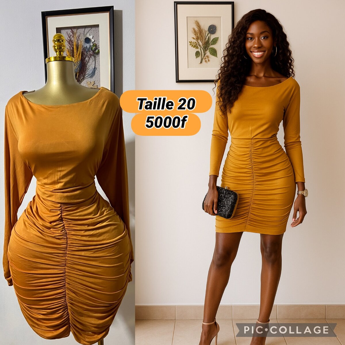 Robe moulante jaune chic