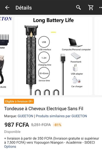 Tondeuse à cheveux Electrique