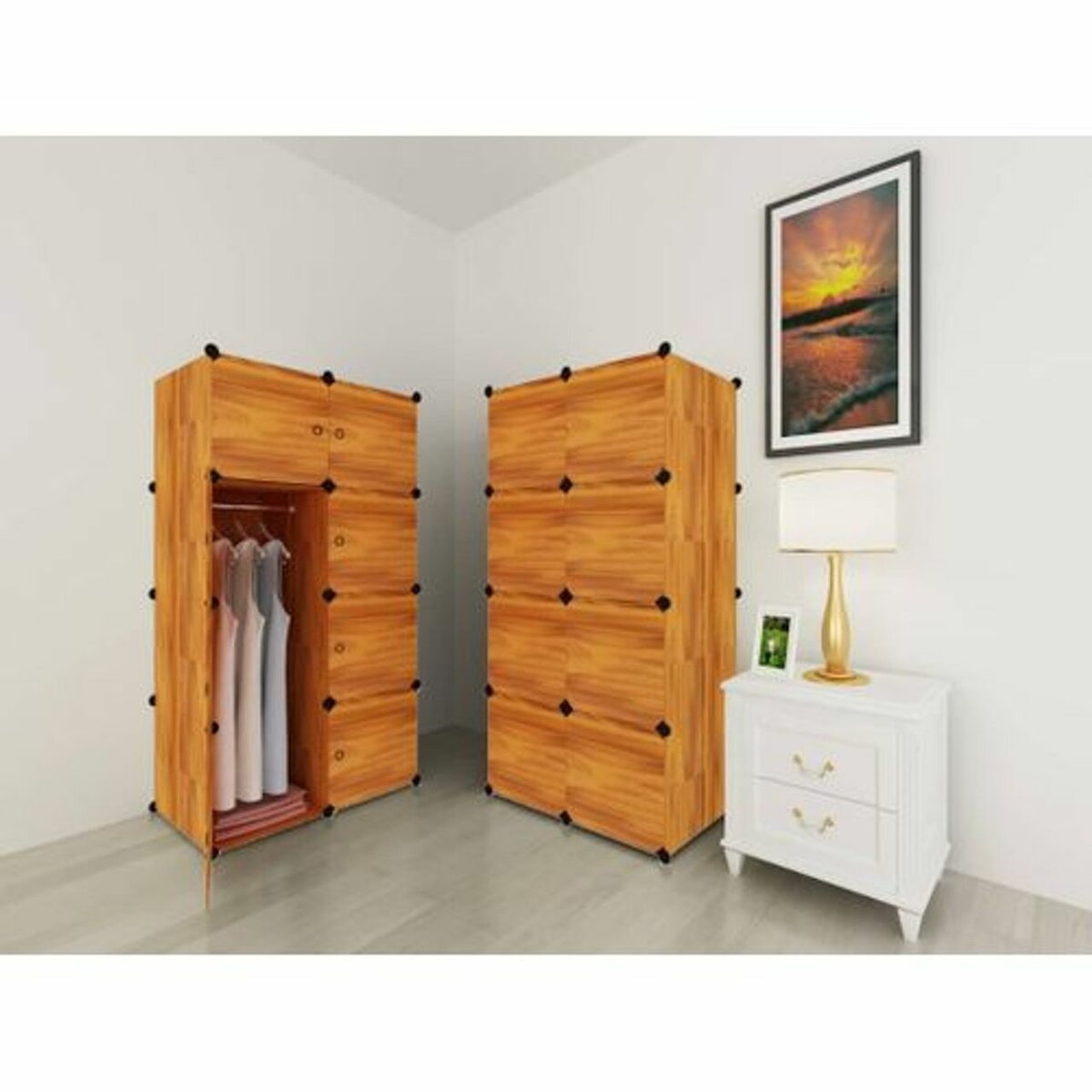 Lindy 8 Cubes Plastic Wardrobe - Brown Wood