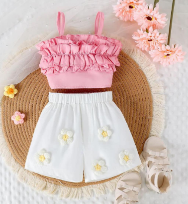 2 piece set, pink top, white shorts, sizes 2-3 years, 3-4 years 
