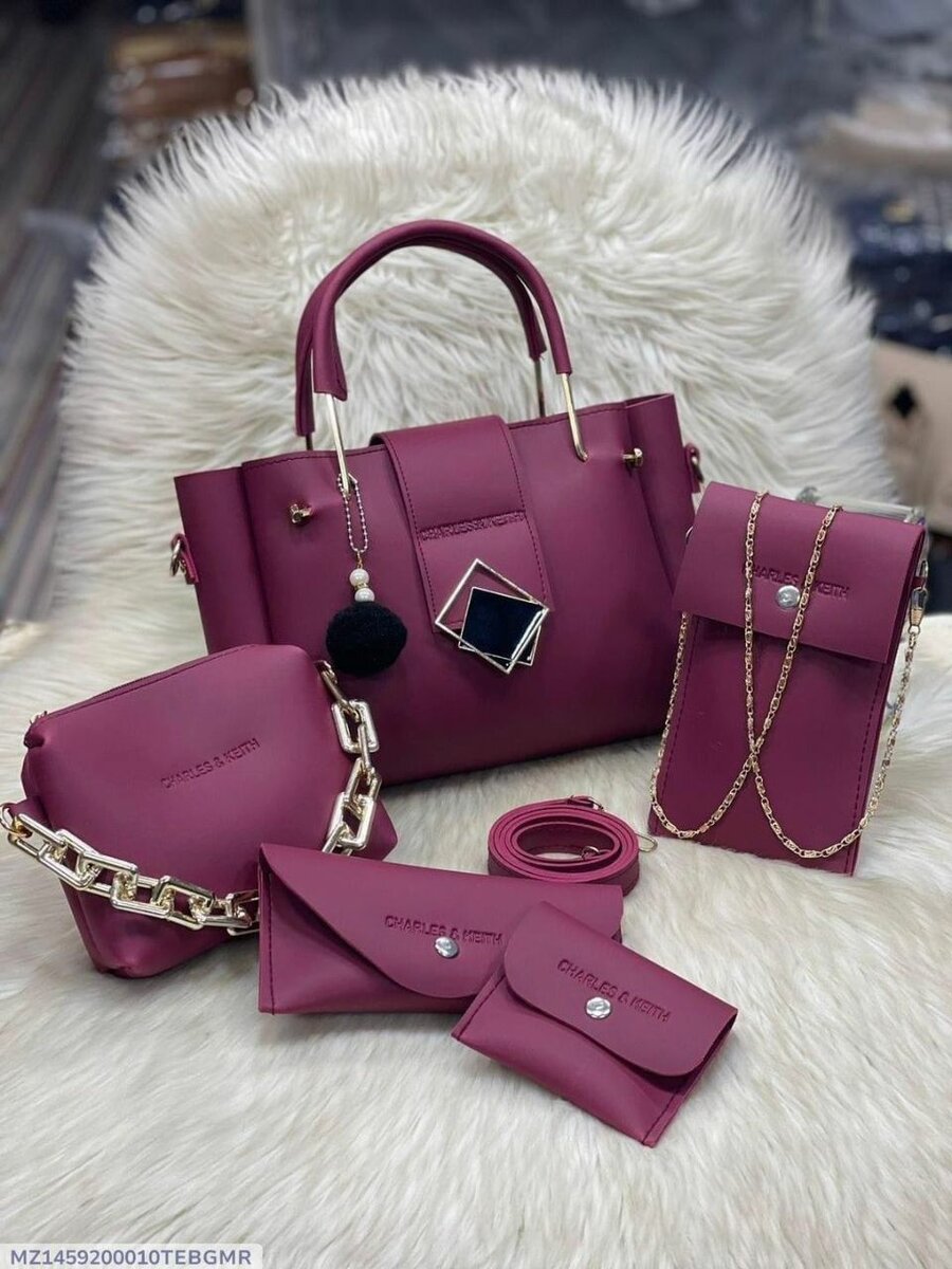 Chic women's leather hand purse set - 5 Pcs in light blue