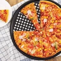 Pizza Crisper Pan 13 inches, Carbon Steel, Non-Stick, Black, 33cm Pizza Pan with Holes