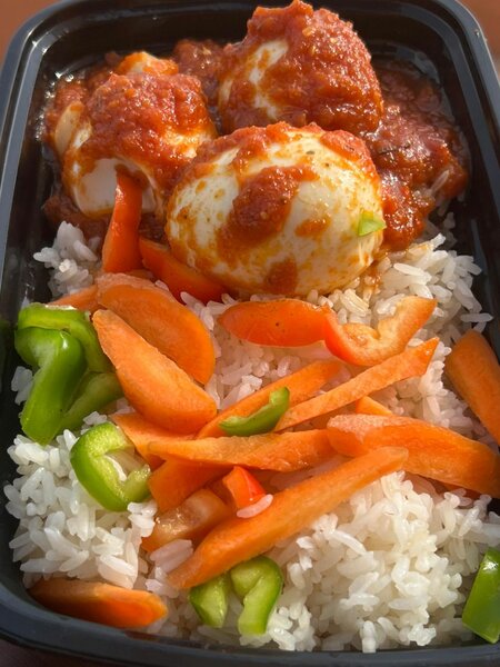 Plain rice with boiled egg