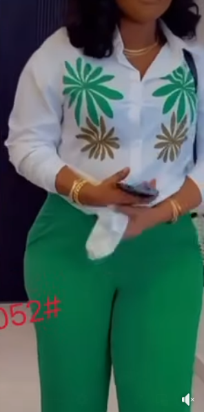 Women's 2-piece set, white shirt with floral print and trousers