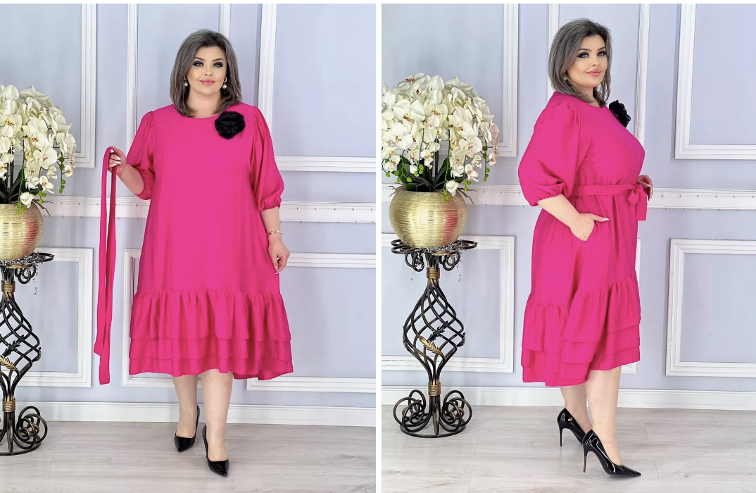 Платье фуксия льняное больших размеров