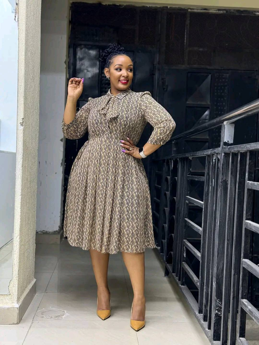 brown knee-length dress