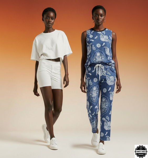 Pyjama bleu en coton motif cachemire