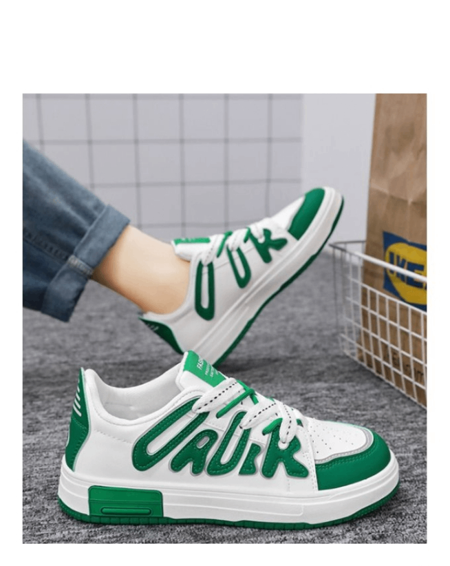 Men's Lace up Low top Sneakers/Green & white
