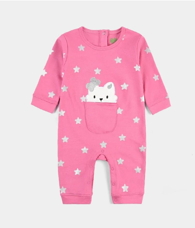 Infant Girls Cotton Interlock Knitted Romper Bear Face-Hot P