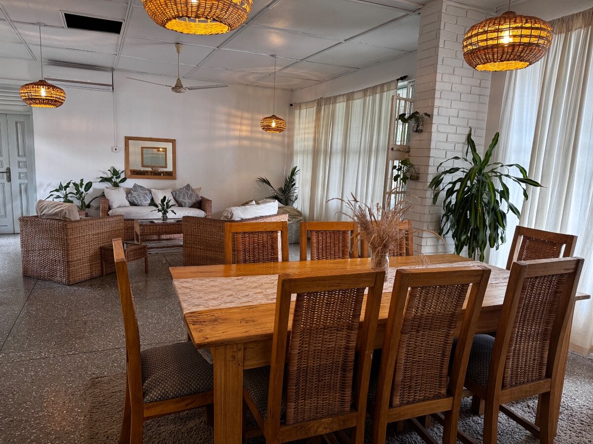 Whitewashed wood dining table
