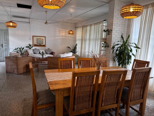 Whitewashed wood dining table