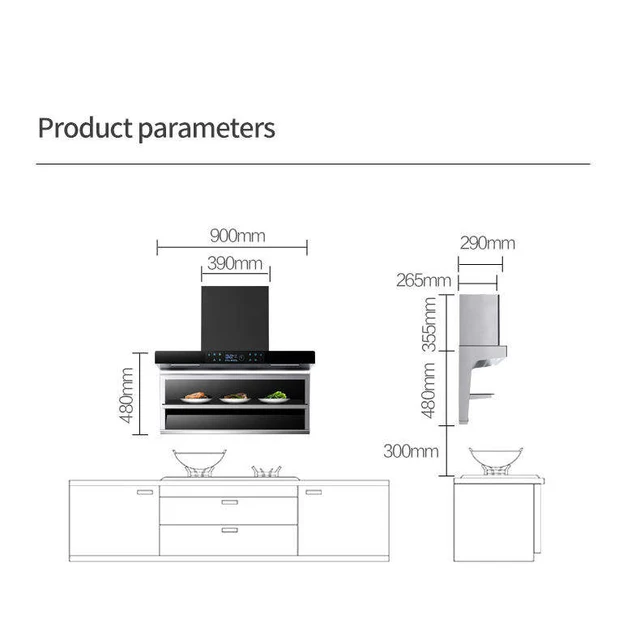90cm double suction range hood