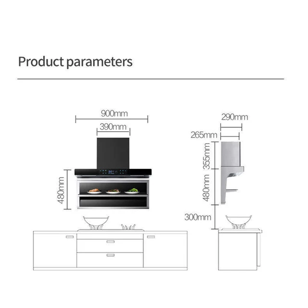 90cm double suction range hood