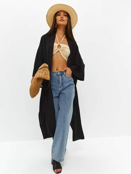 Черный длинный халат